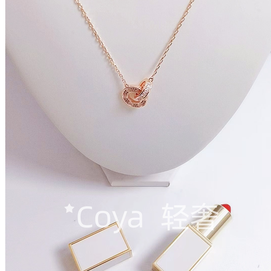 合金吊坠 双环项链时尚精致百搭