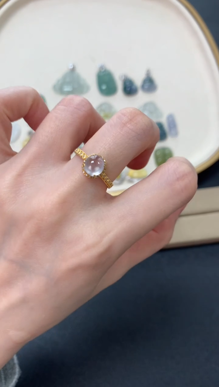 【闪购商品】翡翠戒指18K金镶嵌蛋面戒指2980