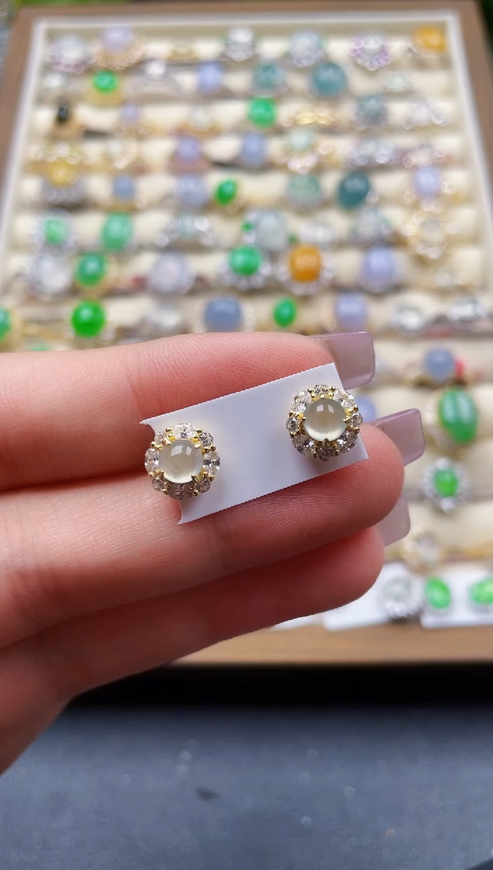 银S925镶嵌翡翠耳饰121