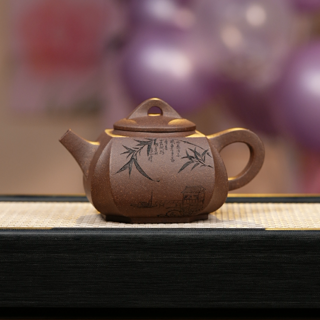 四方抽角   紫玉桃花泥 YZL  刻绘                             