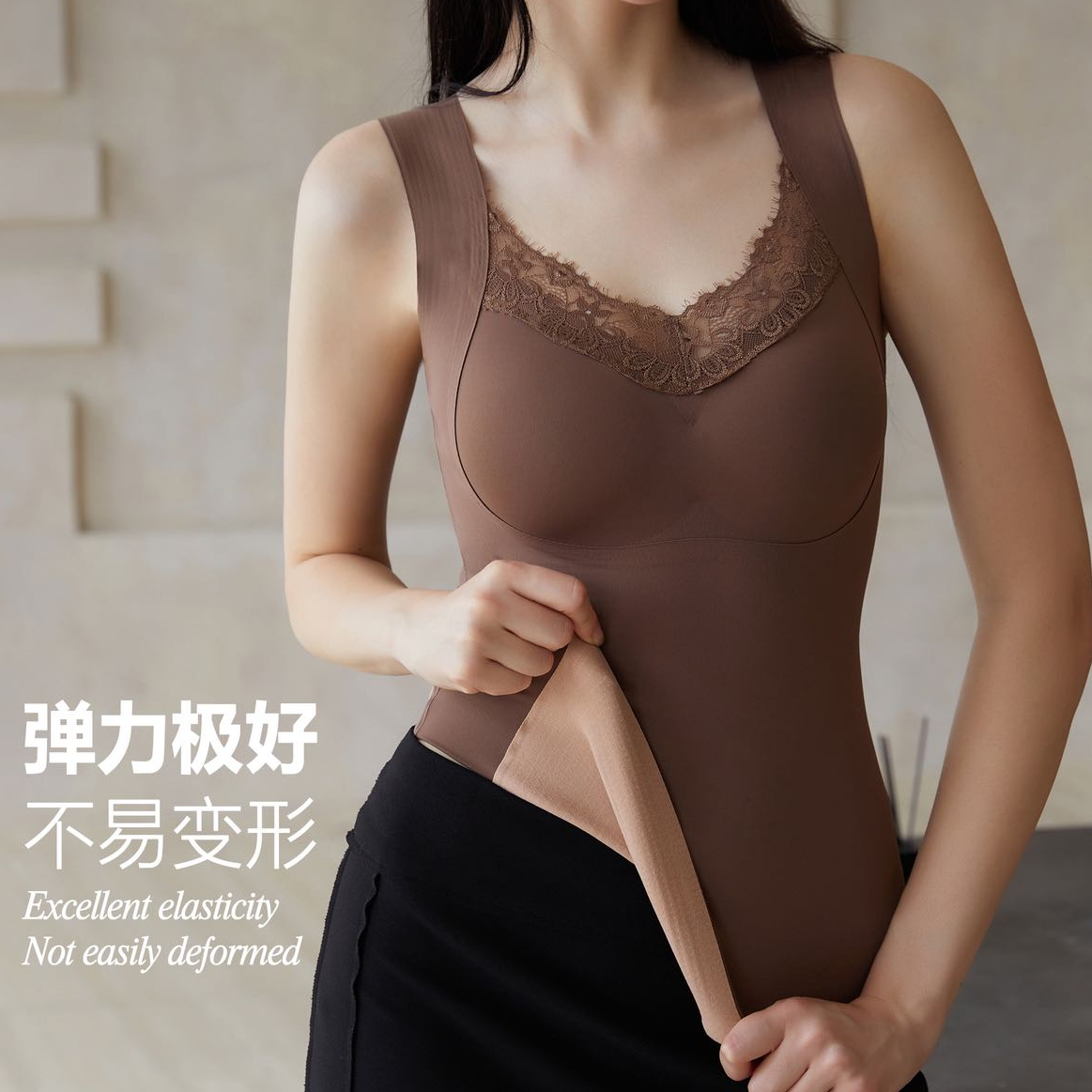 1117-01  女士带杯垫睫毛蕾丝背心打底  GDLT  6287