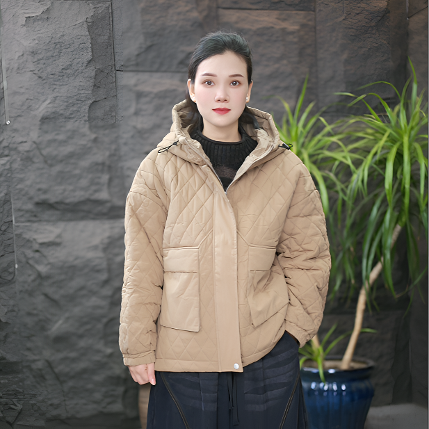 FF韩版不起球棉服长袖棉袄修身型厚款菱格保暖女常规