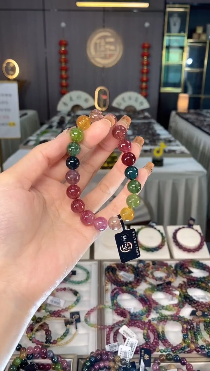 未镶嵌老矿碧玺色标彩虹单圈手串10mm+碧玺dan多样性发货一条