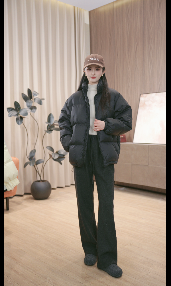 宽松休闲面包服加厚保暖韩版短款白鸭绒立领男女同款羽绒服56005