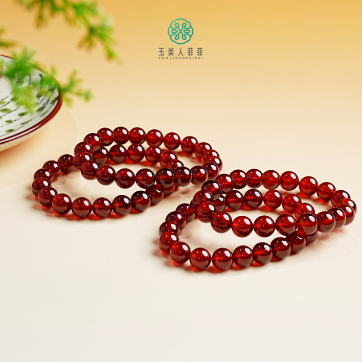 石惑珠宝！石榴石单圈圆珠手串约9.5-10mm+多样性发一