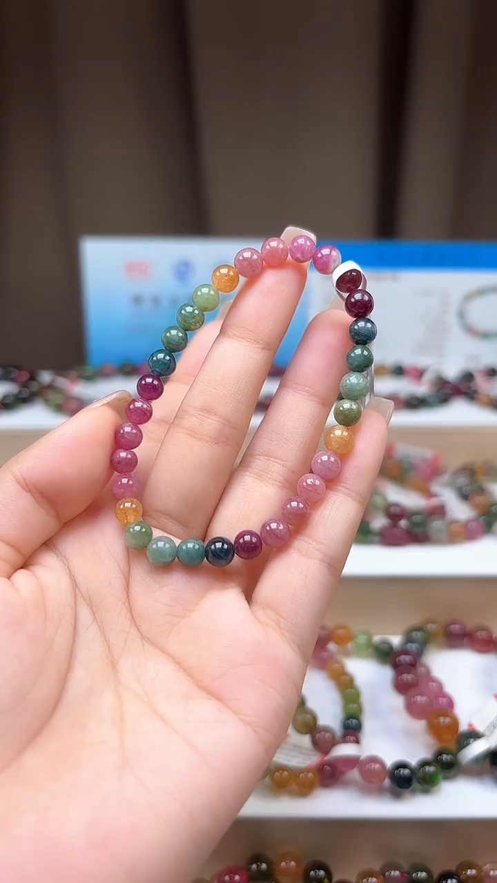 手串未镶嵌碧玺6mm艳丽色高阶油画体单圈手串多样性发一