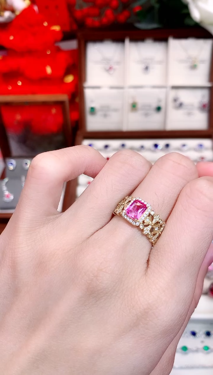 【闪购商品】彩色蓝宝石戒指18K金镶嵌1.25ct/天然宝石/七天无理由