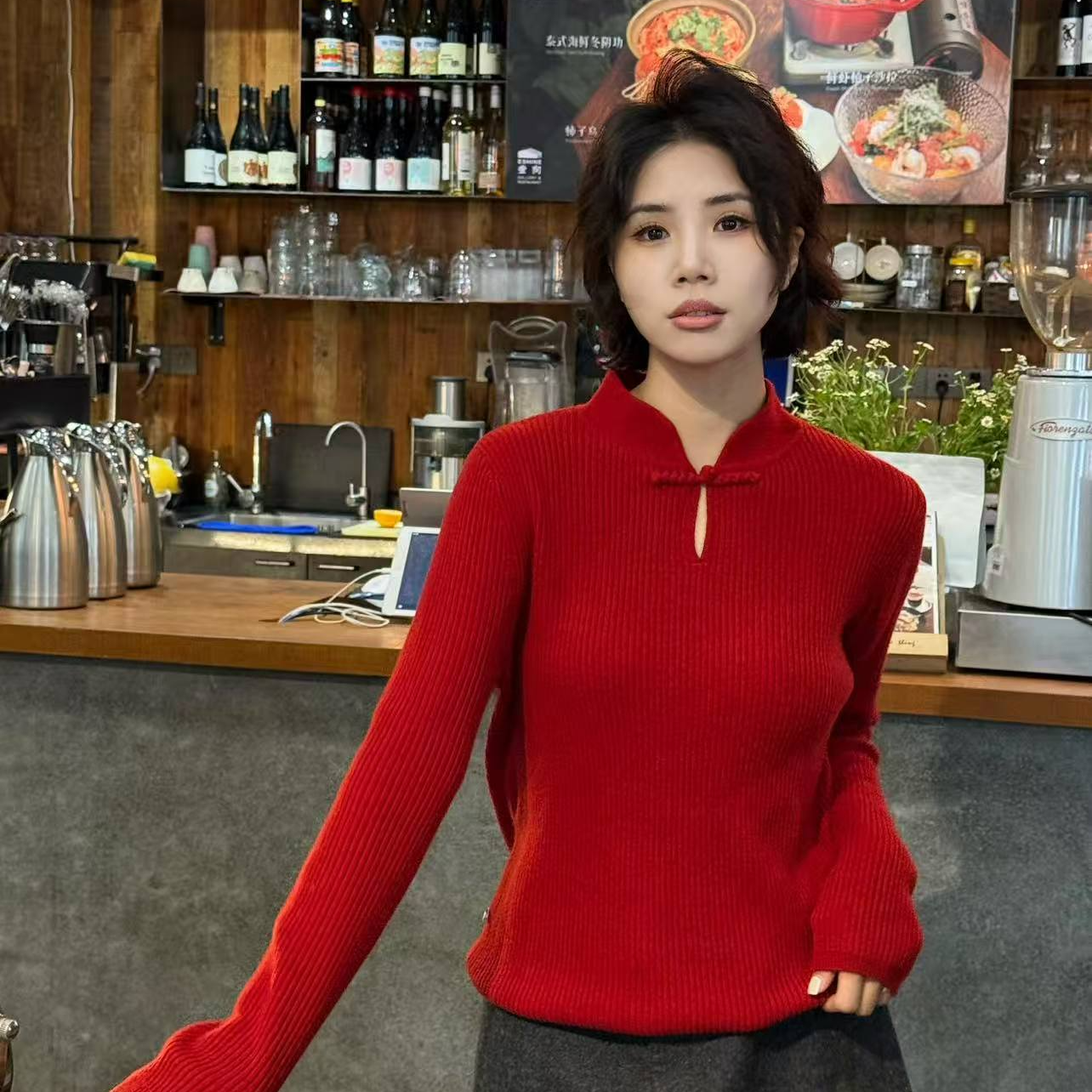 【千千结】冬季新款绵羊毛中国结针织衫加厚保暖毛衣