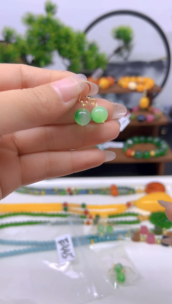 【闪购商品】翡翠耳饰14K金镶嵌耳饰E445