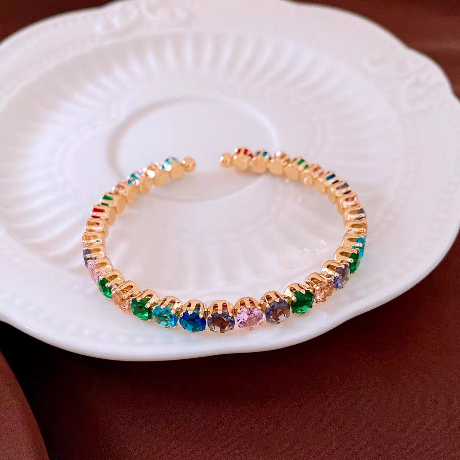 【彩色手镯】锆石开口手镯小众气质手环女时尚百搭精致手饰