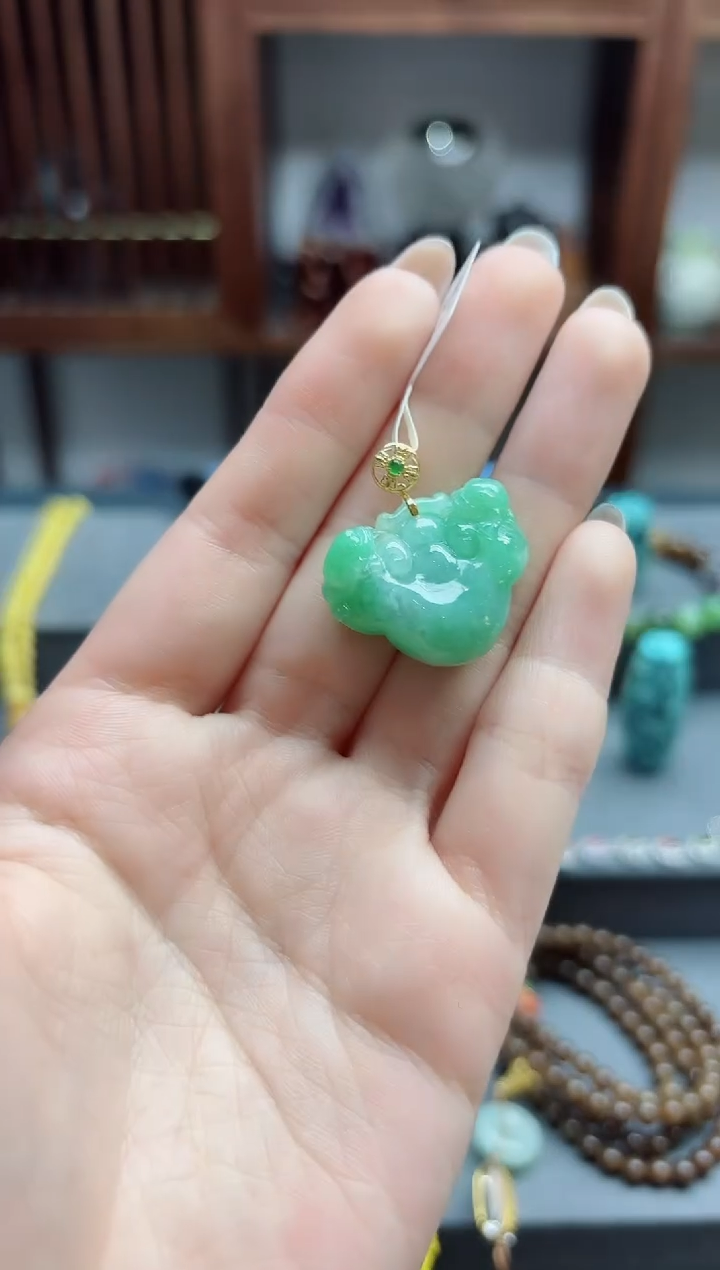 【闪购商品】翡翠颈饰18K金镶嵌18k金翡翠如意吊坠*1 YD赠链