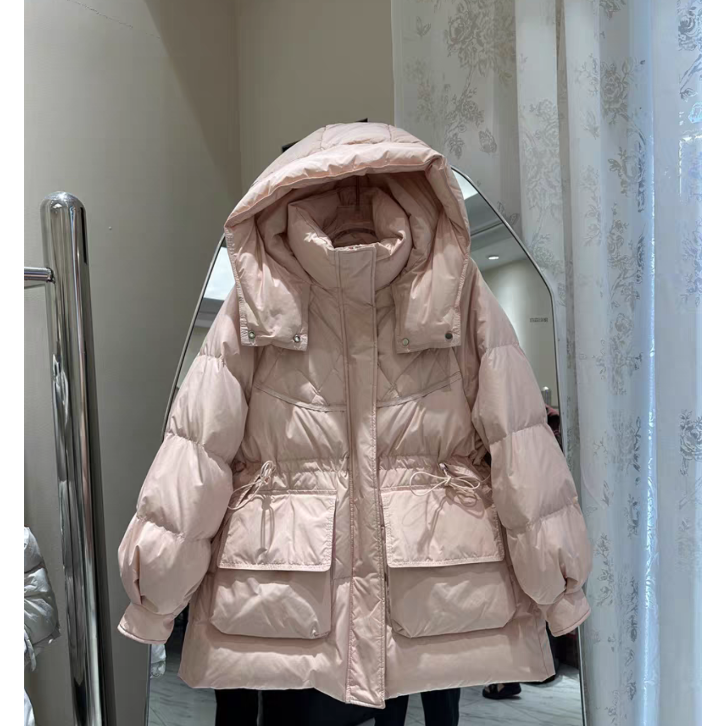 宽松版可收腰韩系一手长羽绒服