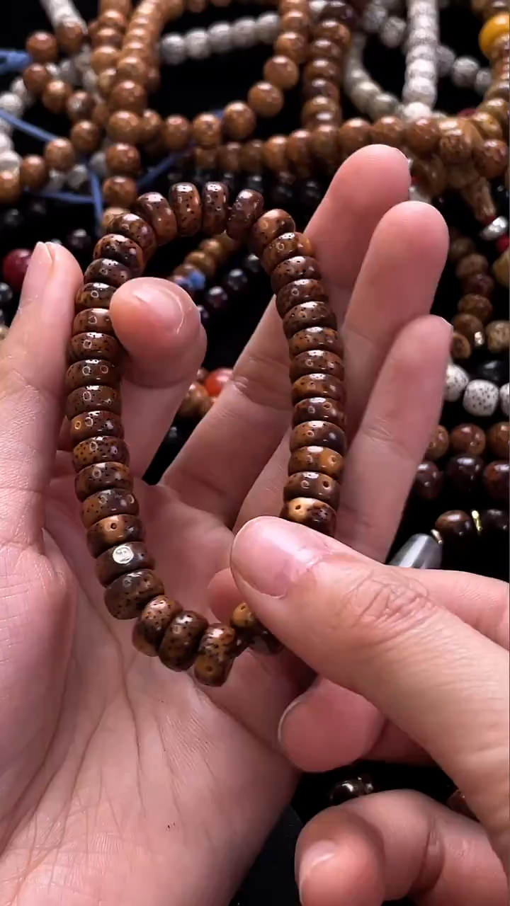 手串星月菩提精工级中珀花皮药片手串