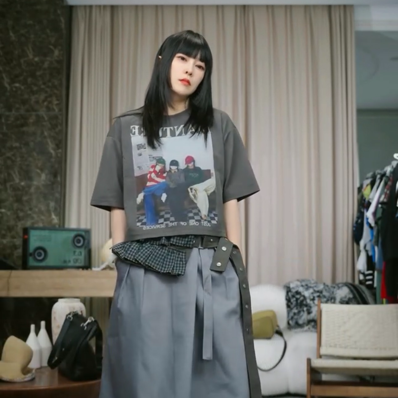 infobyfive福利夏季新款三人行后蕾丝印花短袖圆领T恤NF0505148