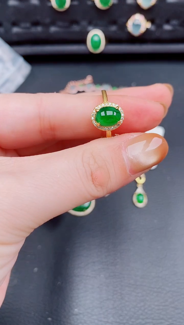 【闪购商品】翡翠戒指银S925镶嵌天然a货翡翠474