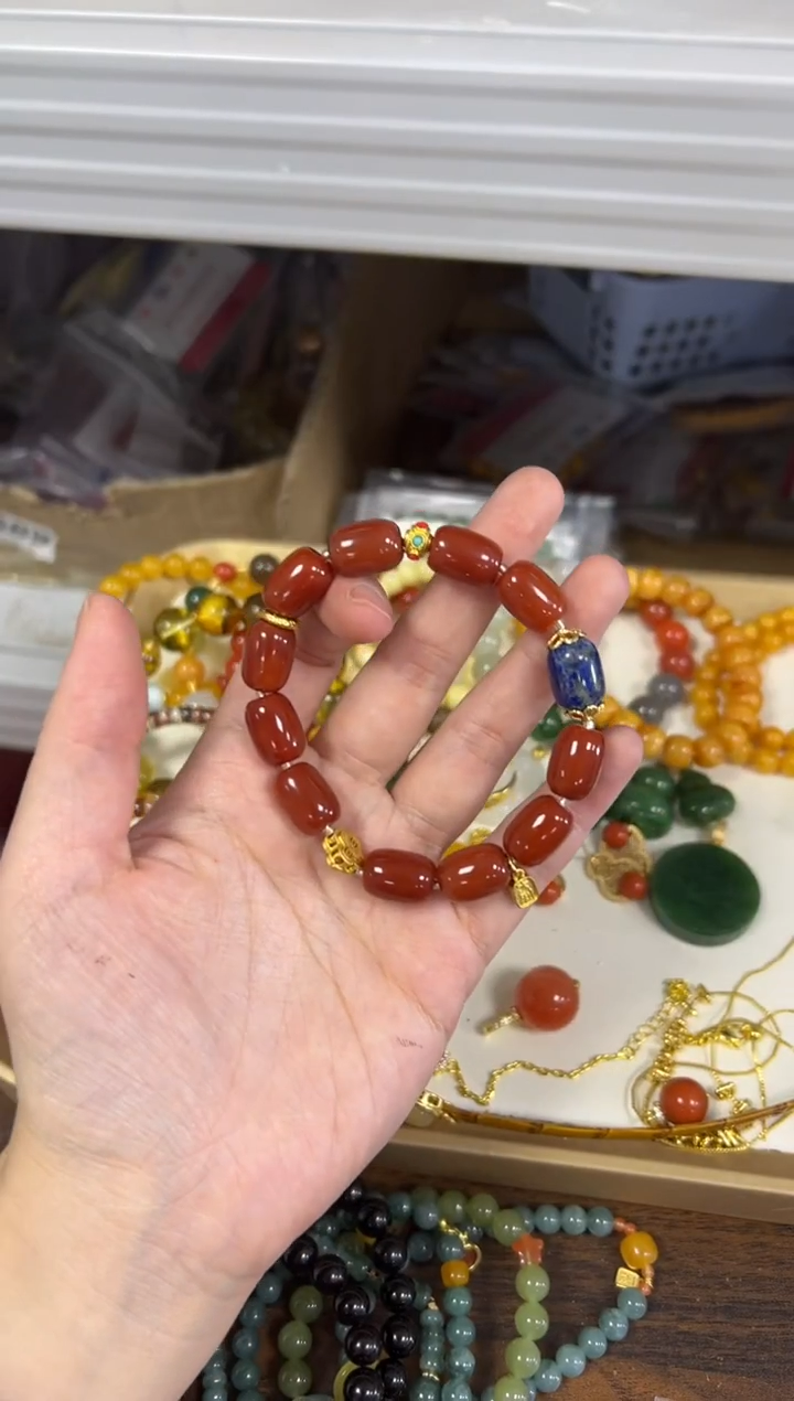 未镶嵌手链玛瑙/玉髓柿子红玛瑙青金枣珠款手链[45]