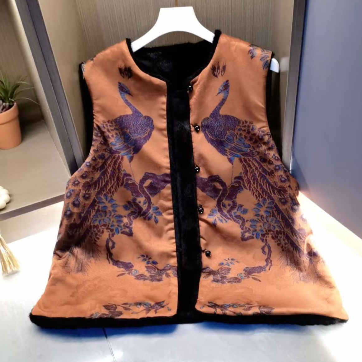 【凤仪马甲】冬季双面双穿水貂香云复古提花上衣女士马甲0301