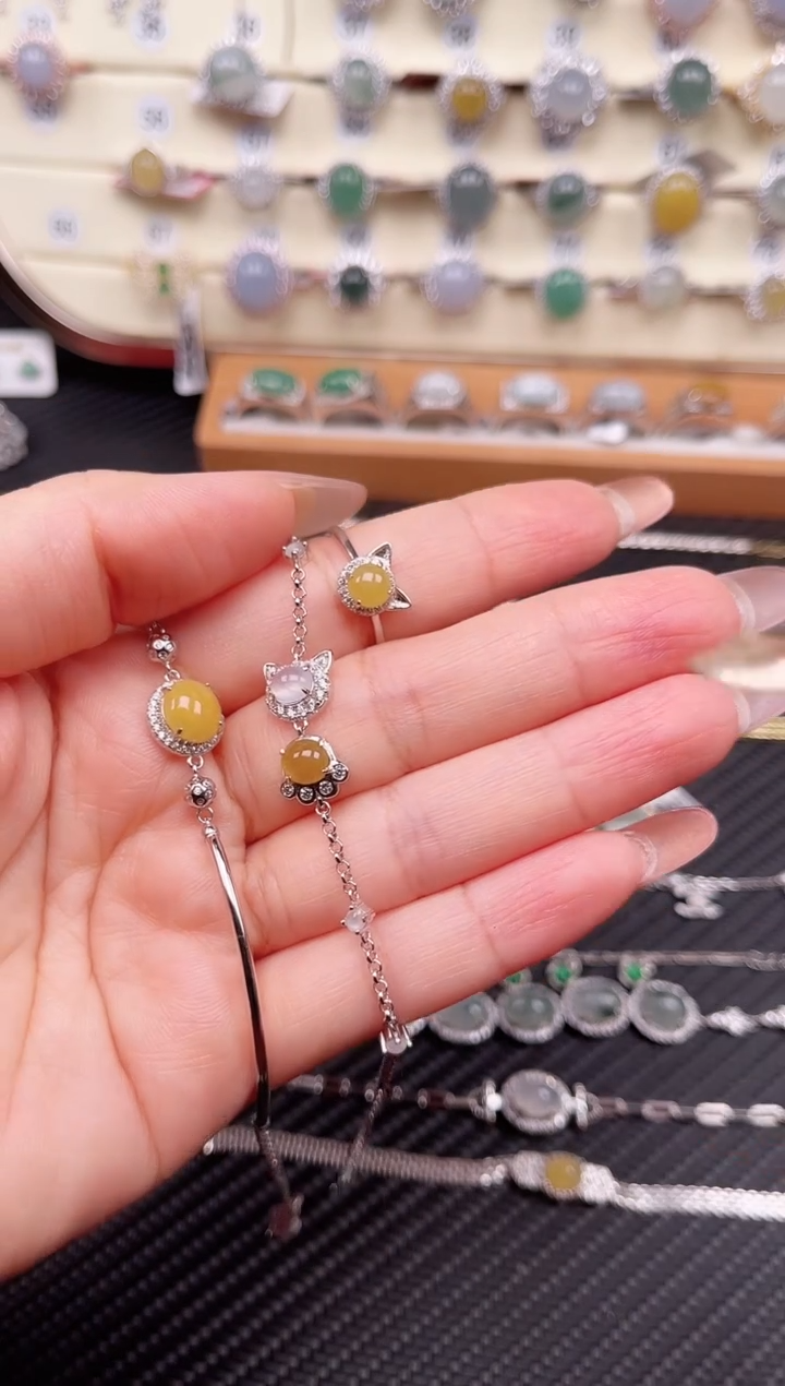 【闪购商品】翡翠手链银S925镶嵌手链150/150戒指50