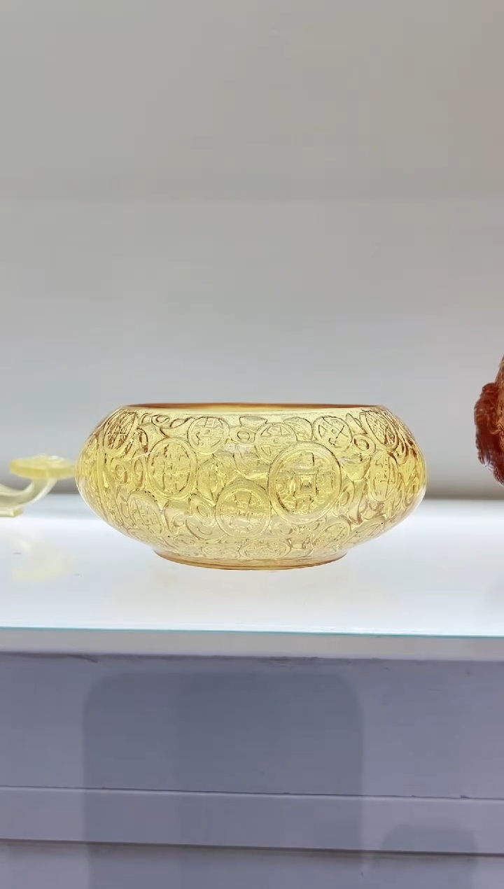 【闪购商品】茶宠古法琉璃日进斗金金色聚宝盆配元宝