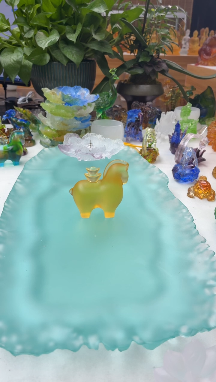 手工艺品琉璃7公分马上有钱的茶宠摆件琥珀色