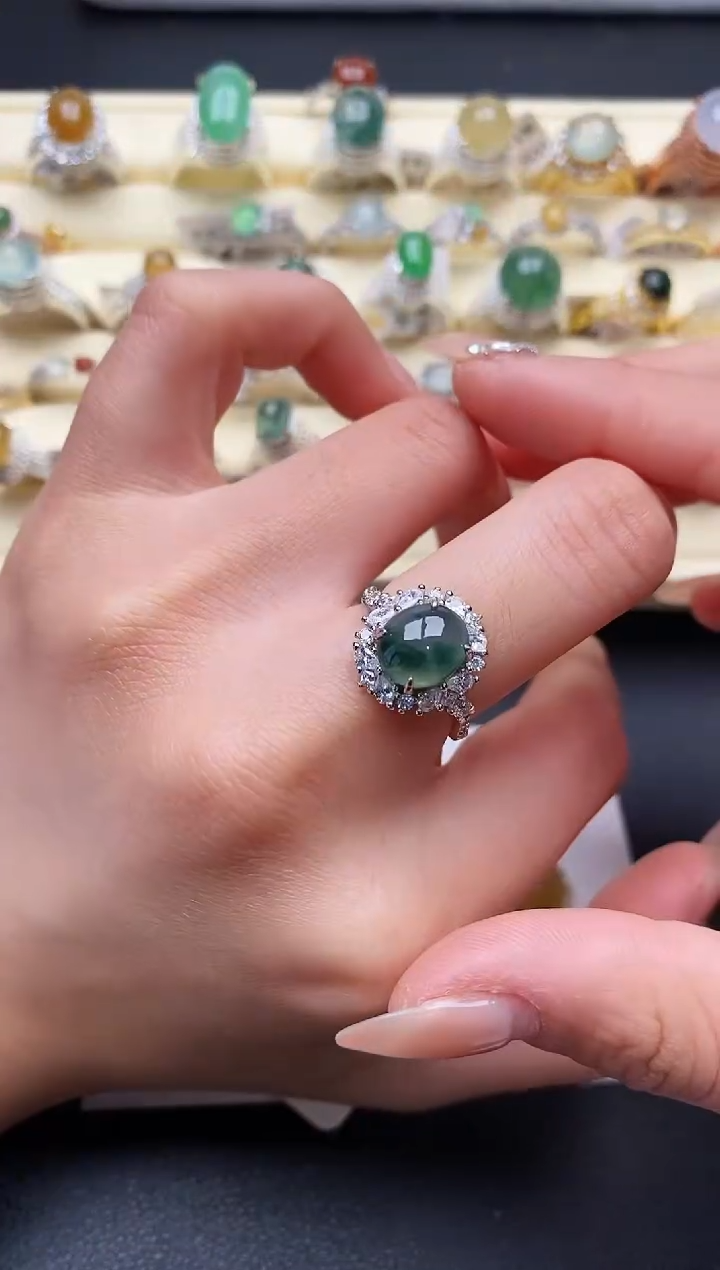 【闪购商品】翡翠戒指银S925镶嵌3333333+8