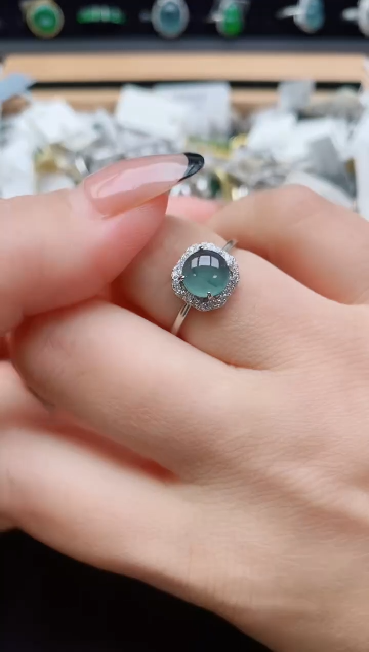 银S925镶嵌戒指翡翠1