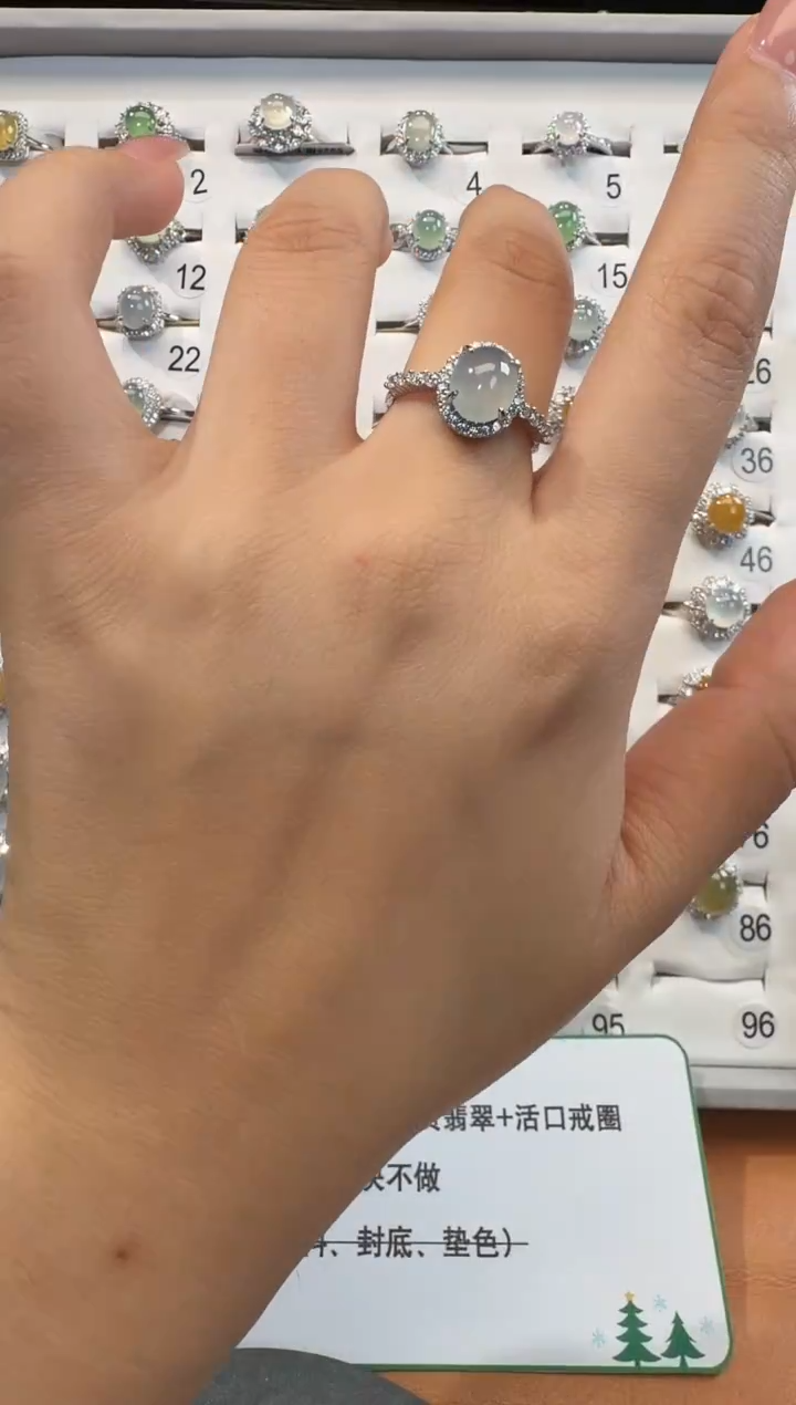 银S925镶嵌戒指翡翠925银镶翡翠戒指镶嵌91