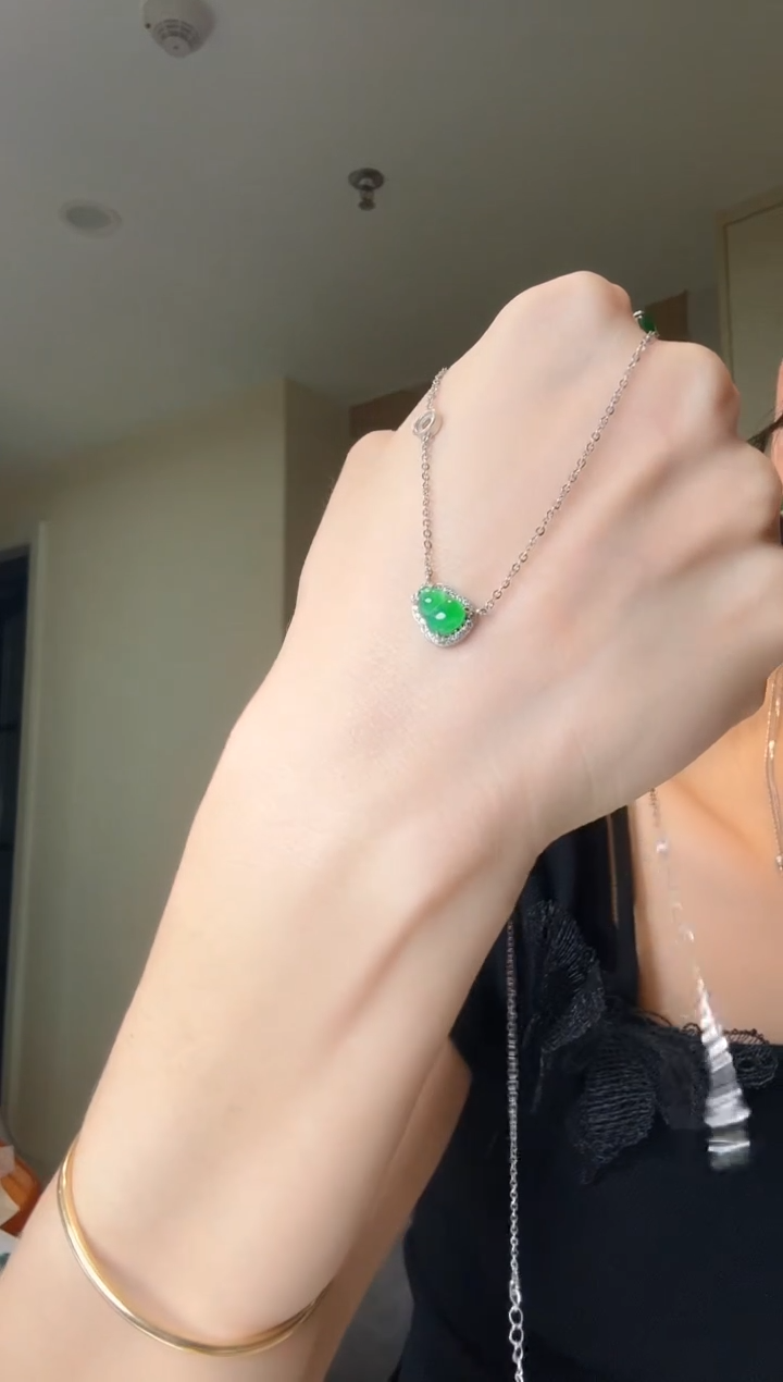 翡翠银S925镶嵌套链天然翡翠套链