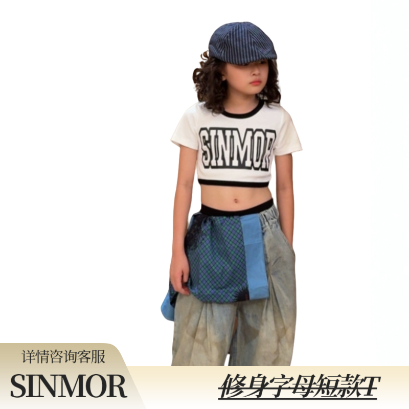 SINMOR  修身短款T恤字母印花百搭亲子
