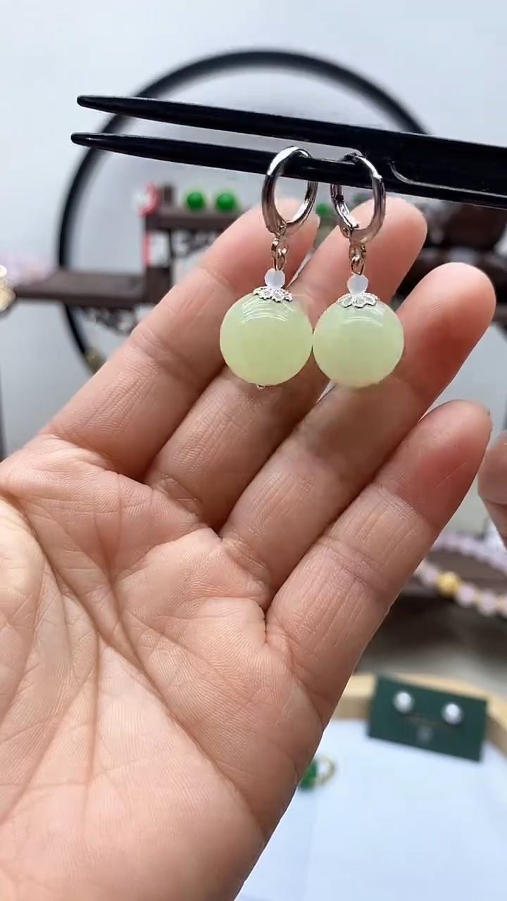 【闪购商品】和田玉耳饰银S925镶嵌134