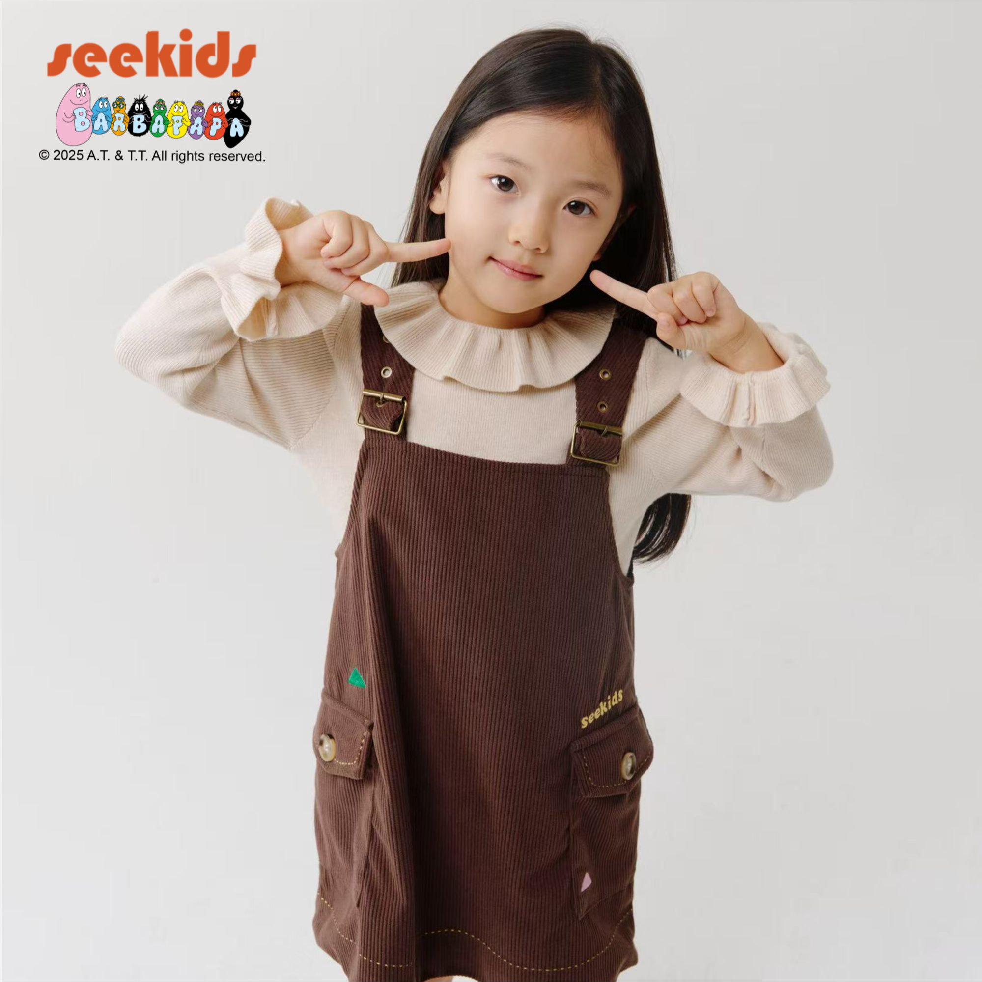 SeeKids【巴巴爸爸ip联名】重工刺绣儿童灯芯绒A版背带儿童连衣裙