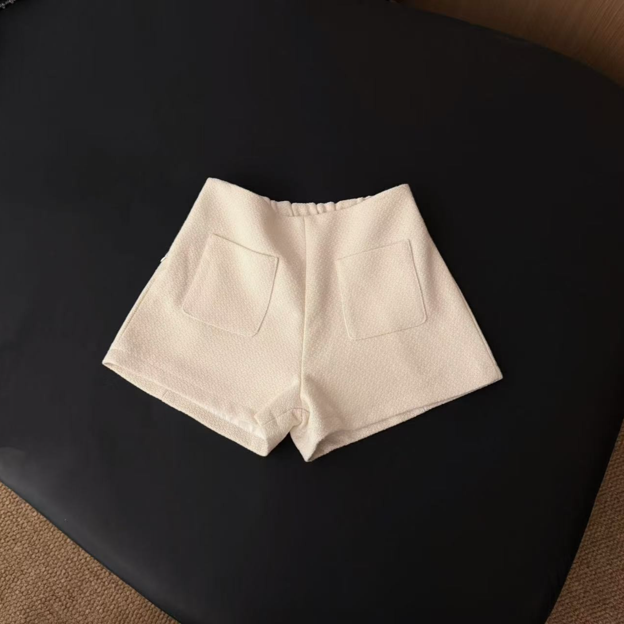 XIAOJIA 毛呢短裤女秋冬高腰显瘦直筒阔腿小香a字休闲松紧短裤