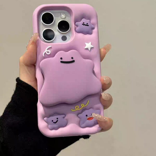 苹果|百变怪镜子支架适用iPhone17可爱紫色小怪兽卡通硅胶手机壳