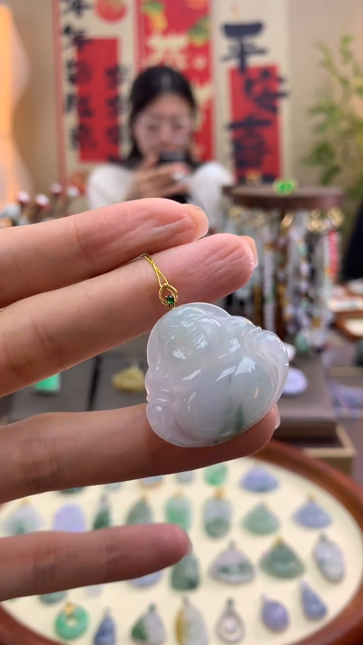 【闪购商品】翡翠颈饰18K金镶嵌天然a货翡翠吊坠