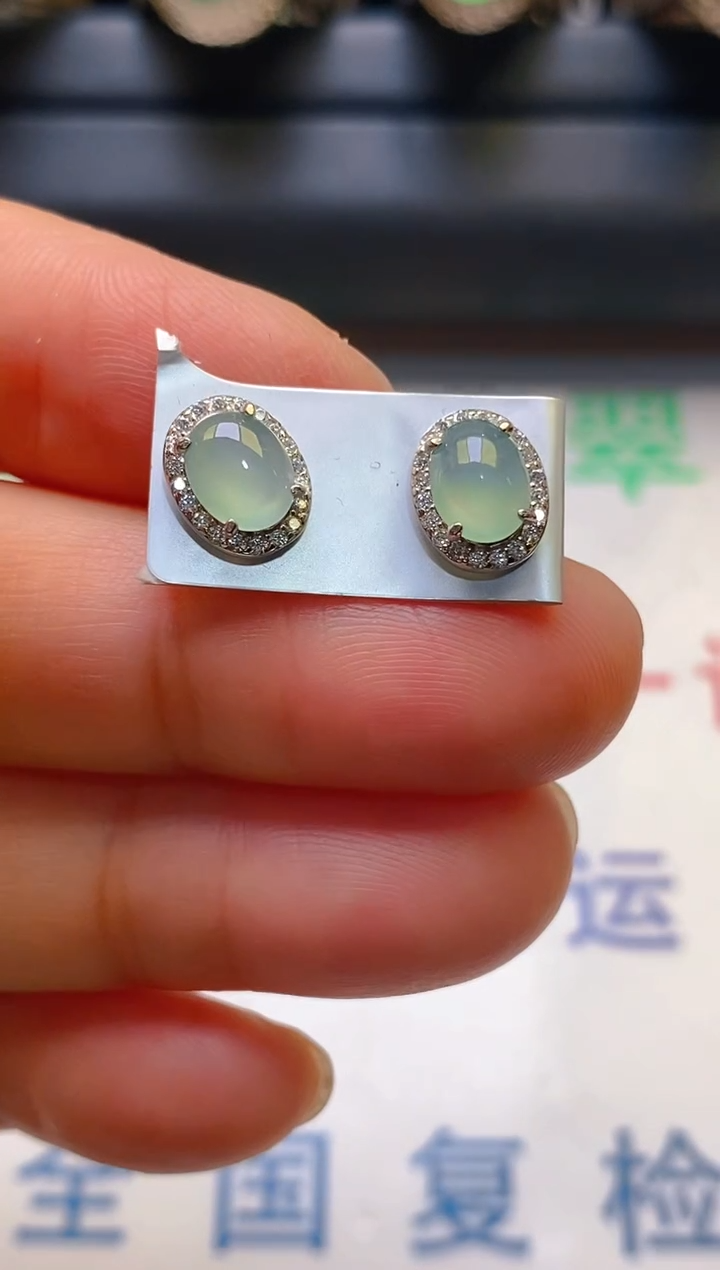 【闪购商品】翡翠耳饰银S925镶嵌天然A货翡翠1