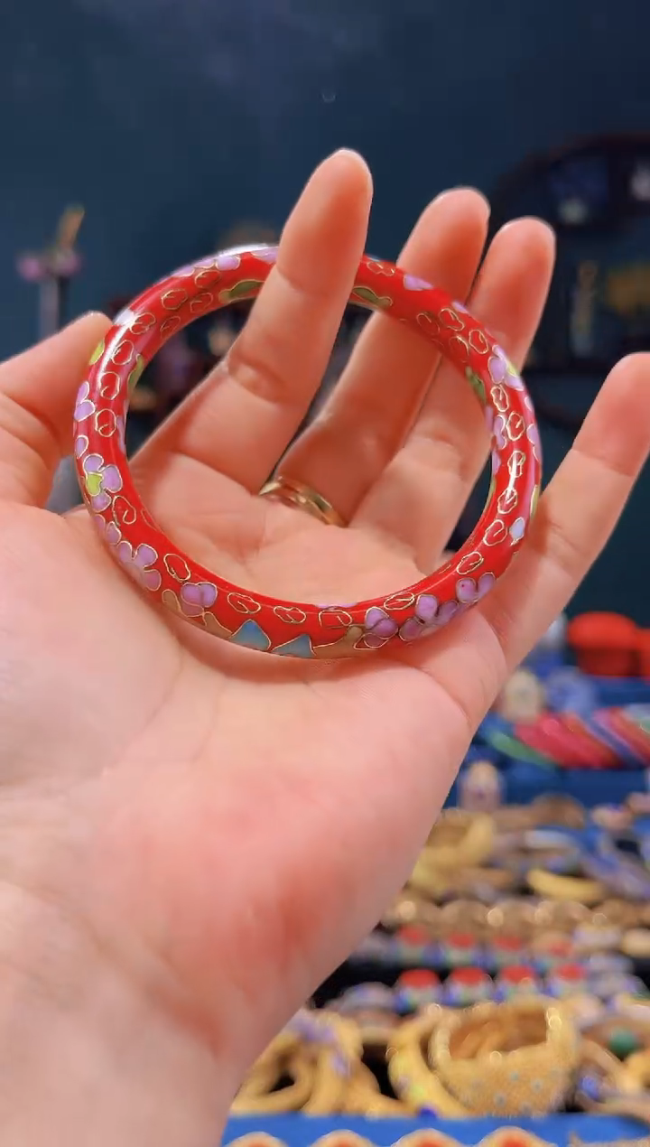 【闪购商品】非遗绝技 景泰蓝0.8公主镯 红