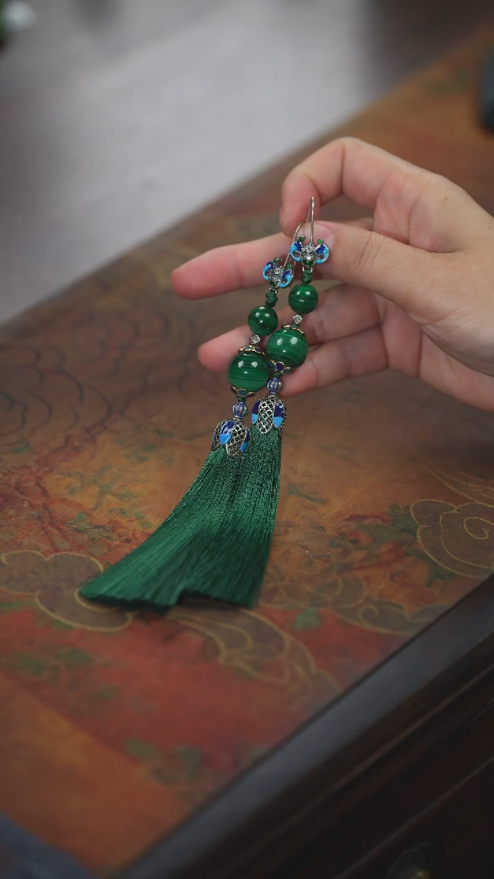 【闪购商品】孔雀石耳环未镶嵌孔雀石流苏耳环