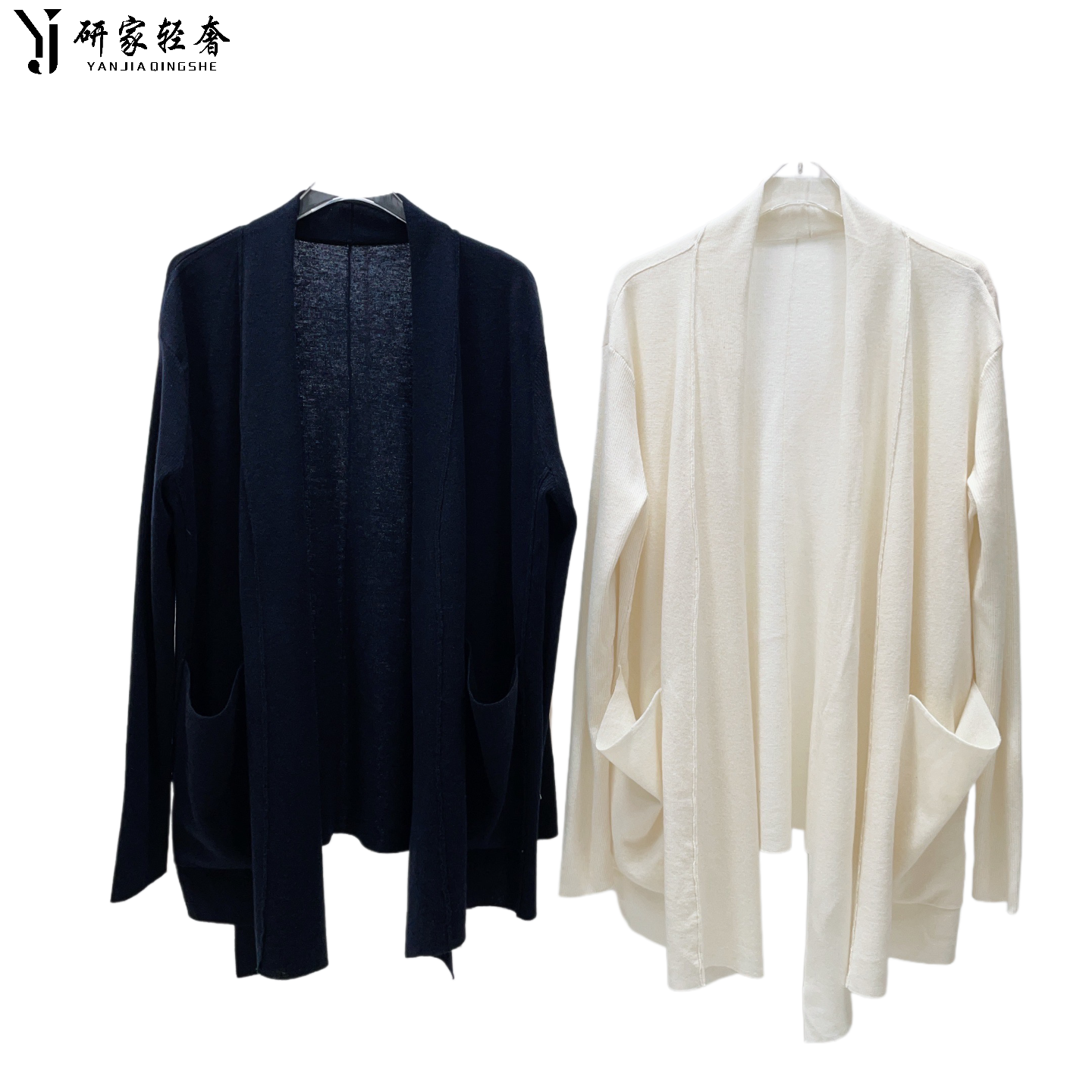 6118研家轻奢气气质无扣大口袋绵羊毛针织开衫+绵羊毛上衣（单拍）