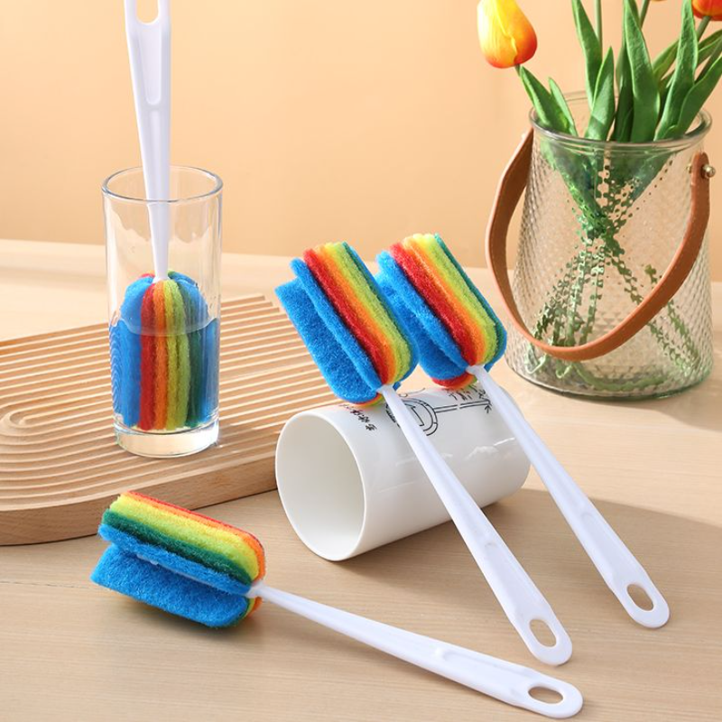 3个装长柄杯刷7彩百洁布洗杯子家用奶瓶刷清洁刷保温杯刷子