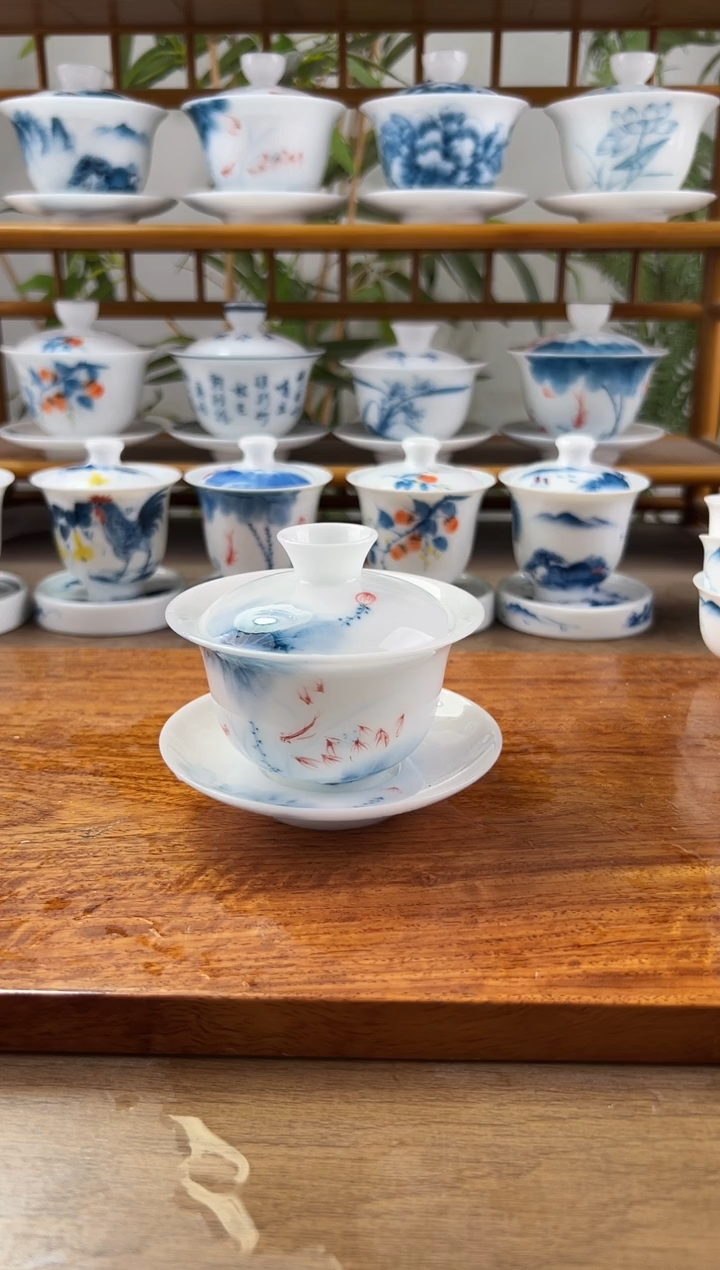 微瑕高冰蓝莲130ml三才盖碗