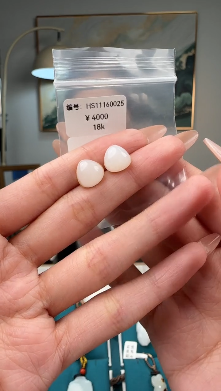 颈饰18K金镶嵌和田玉耳饰 HS