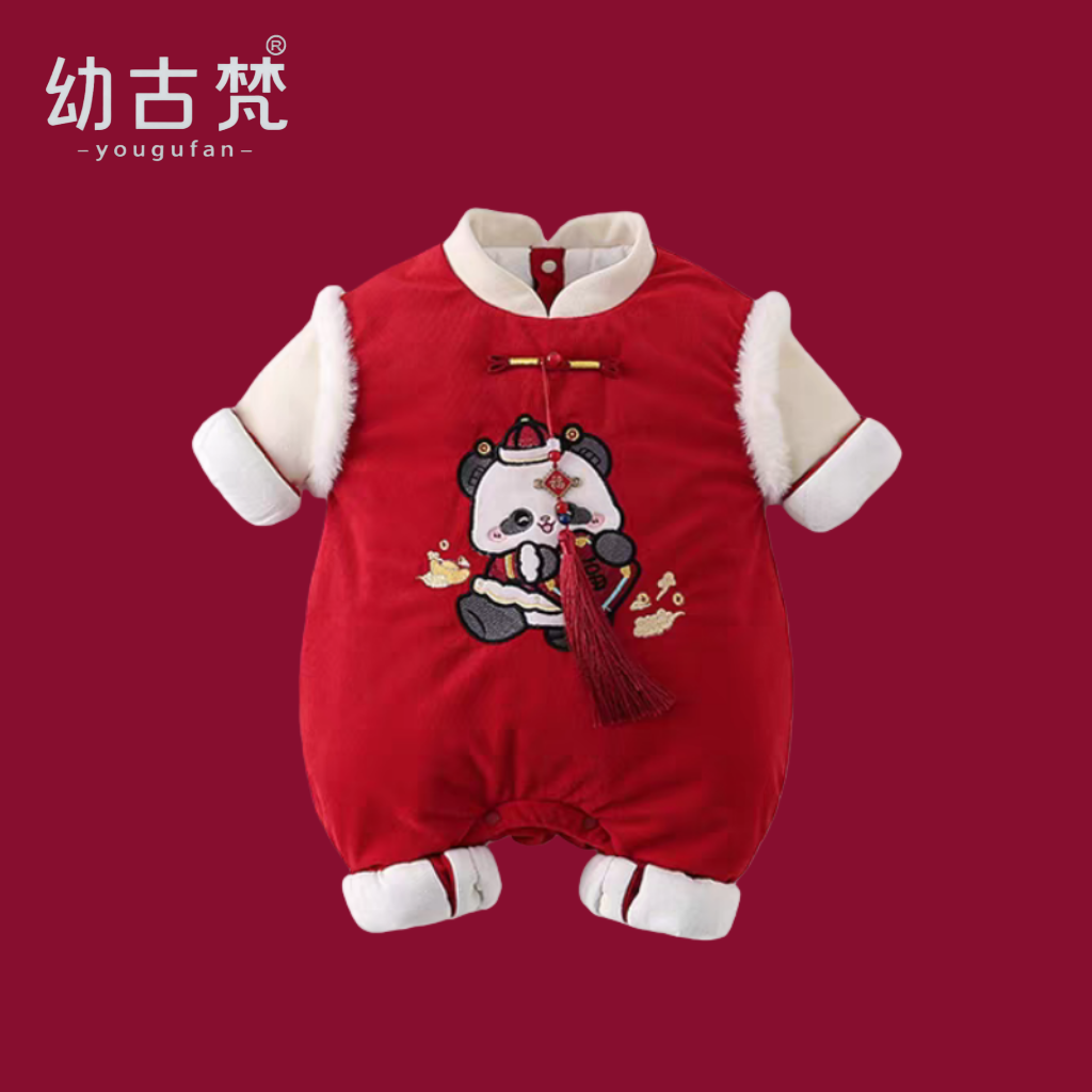 百天宝宝衣服新中式周岁外出服冬装婴儿加厚连体衣唐装过年拜年服