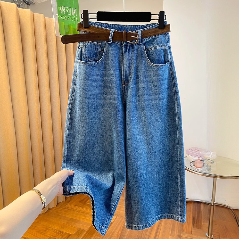 高级感复古水洗阔腿牛仔裤女春秋2025新款宽松休闲直筒裤八分裤子