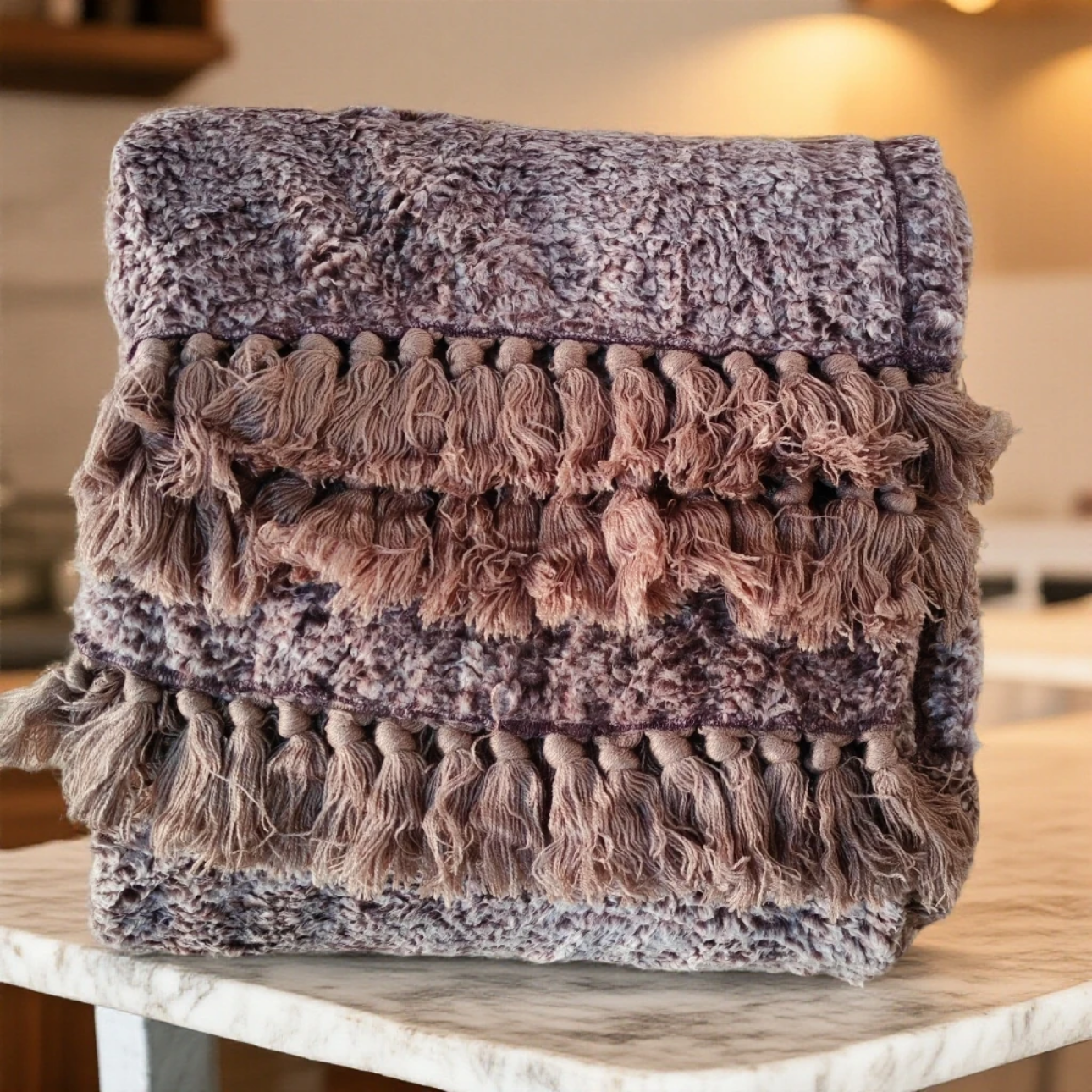 咖色带流苏边简约款加厚雪花绒休闲套绒毯披肩尺寸约150*200