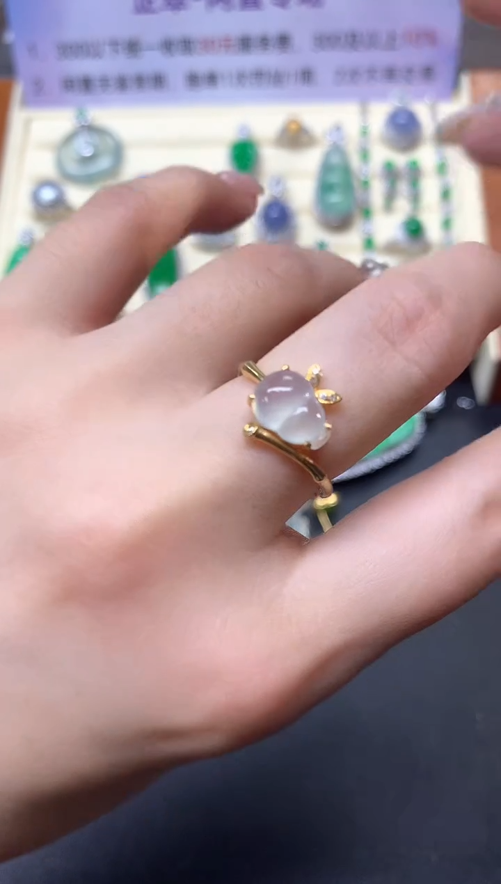 【闪购商品】翡翠戒指18K金镶嵌戒指|1600+160