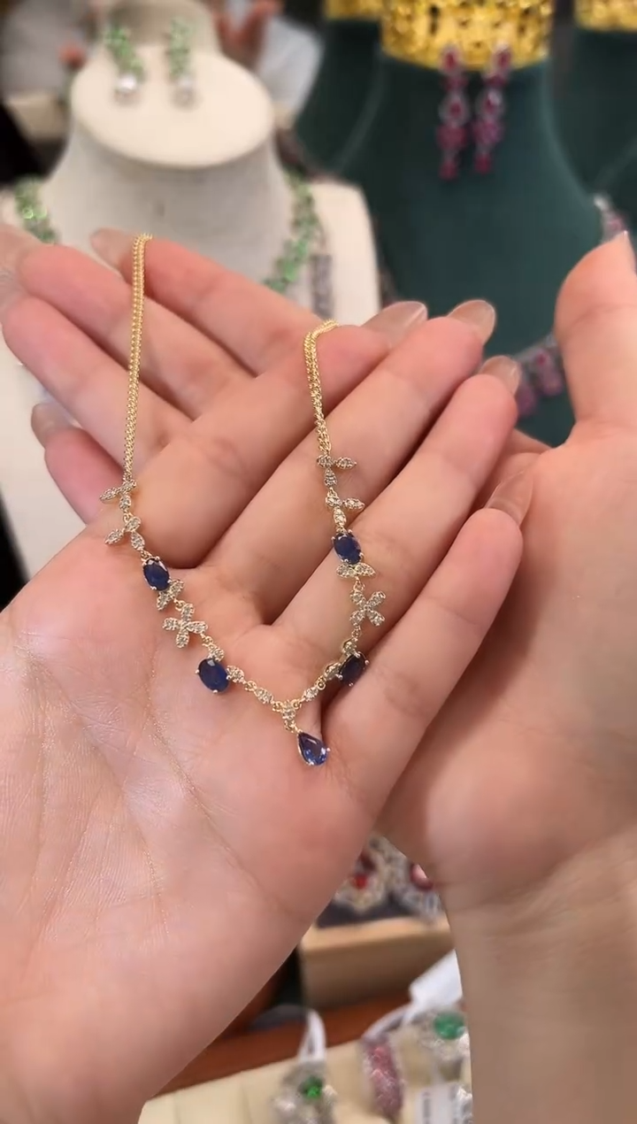 颈饰蓝宝石银S925镶嵌项链