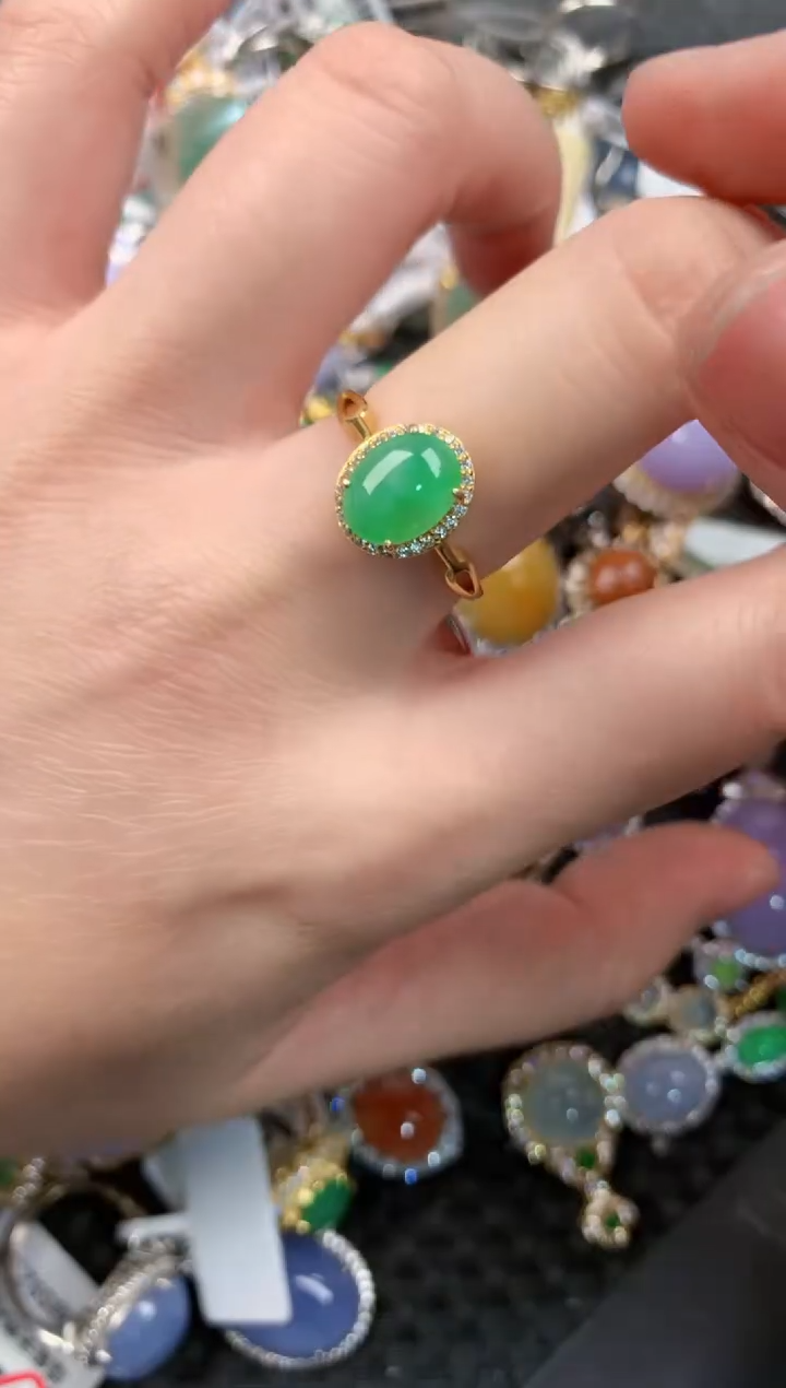 银S925镶嵌戒指翡翠10-10-10    1