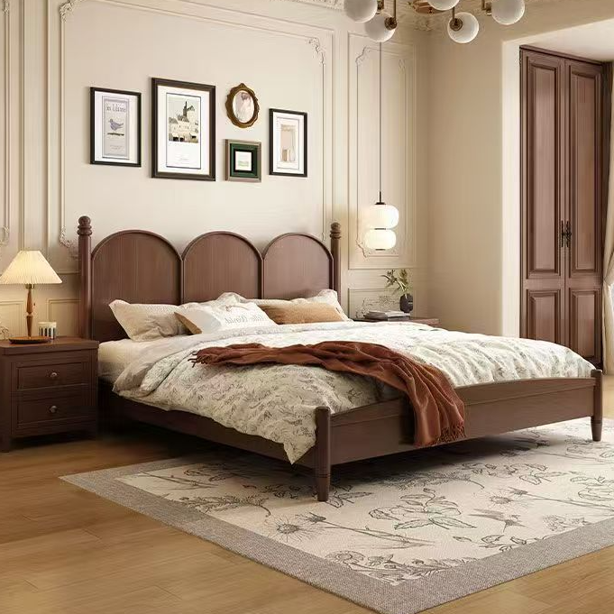 （年终大促）法式复古风1.8米实木床中古风黑色双人床1.5m单人主卧