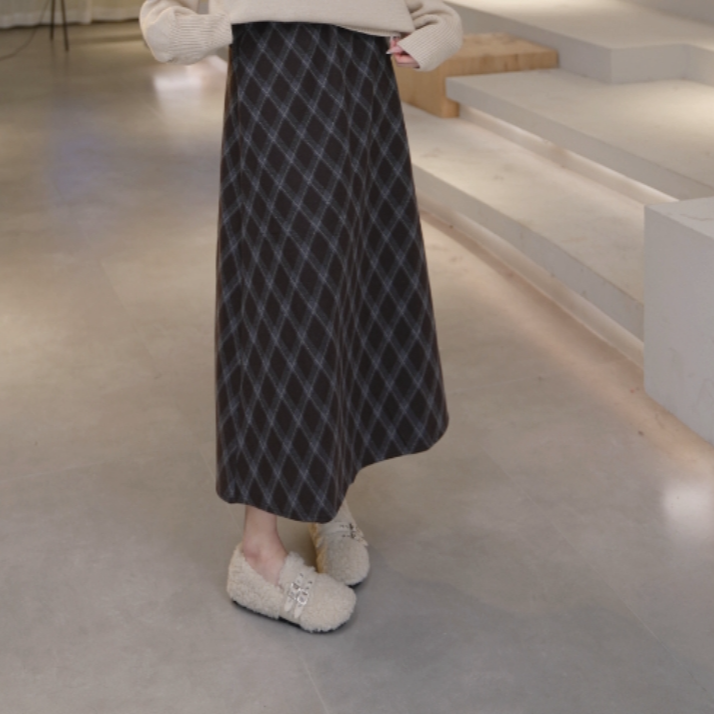 Basic House/百家好春夏半身松紧格子裙 B0824B5M332