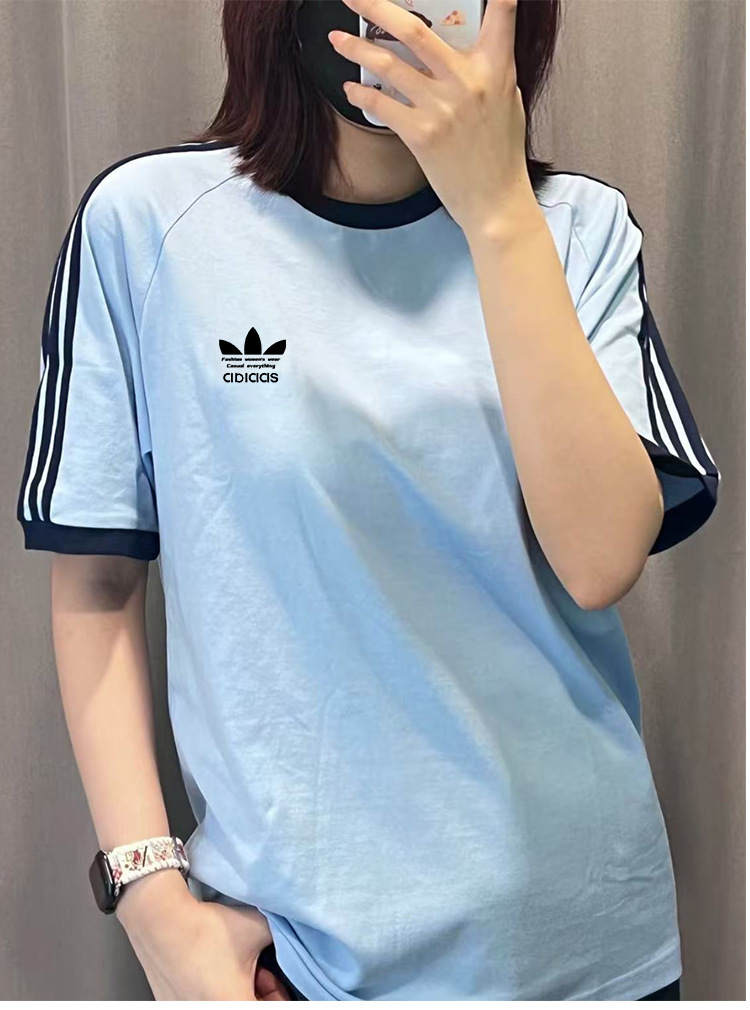 夏季上衣条纹短袖运动T恤宽松套装夏季情侣针织短袖T恤